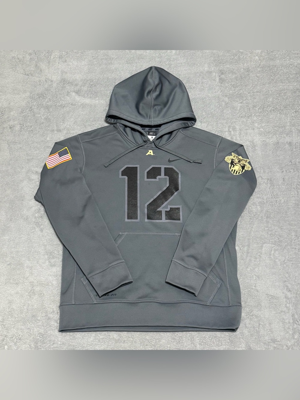 Nike Army West Point Hoodie Mens M Gray Therma Fit USA Flag 12 Football Pullover